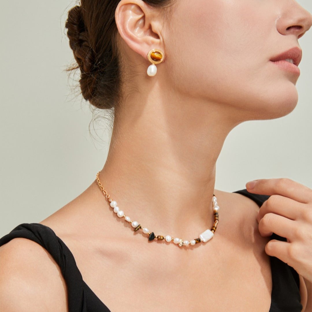 Laia Tigers Eye Pearl Earrings/ Ready to wear - AD Jewellery Copenhagen