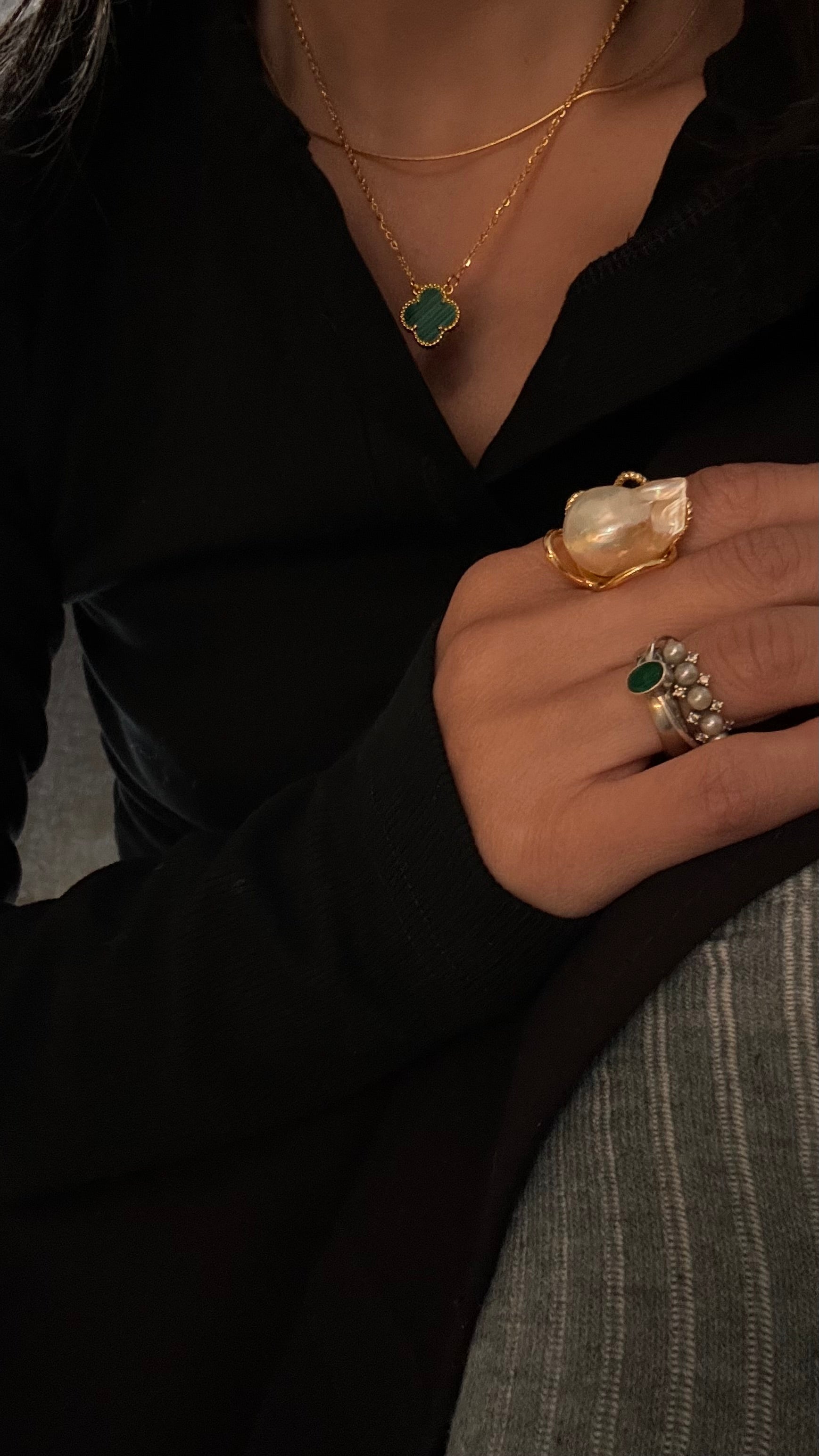 Four Leaf Clover necklace with green Malachite/ Halskæde - AD Jewellery Copenhagen