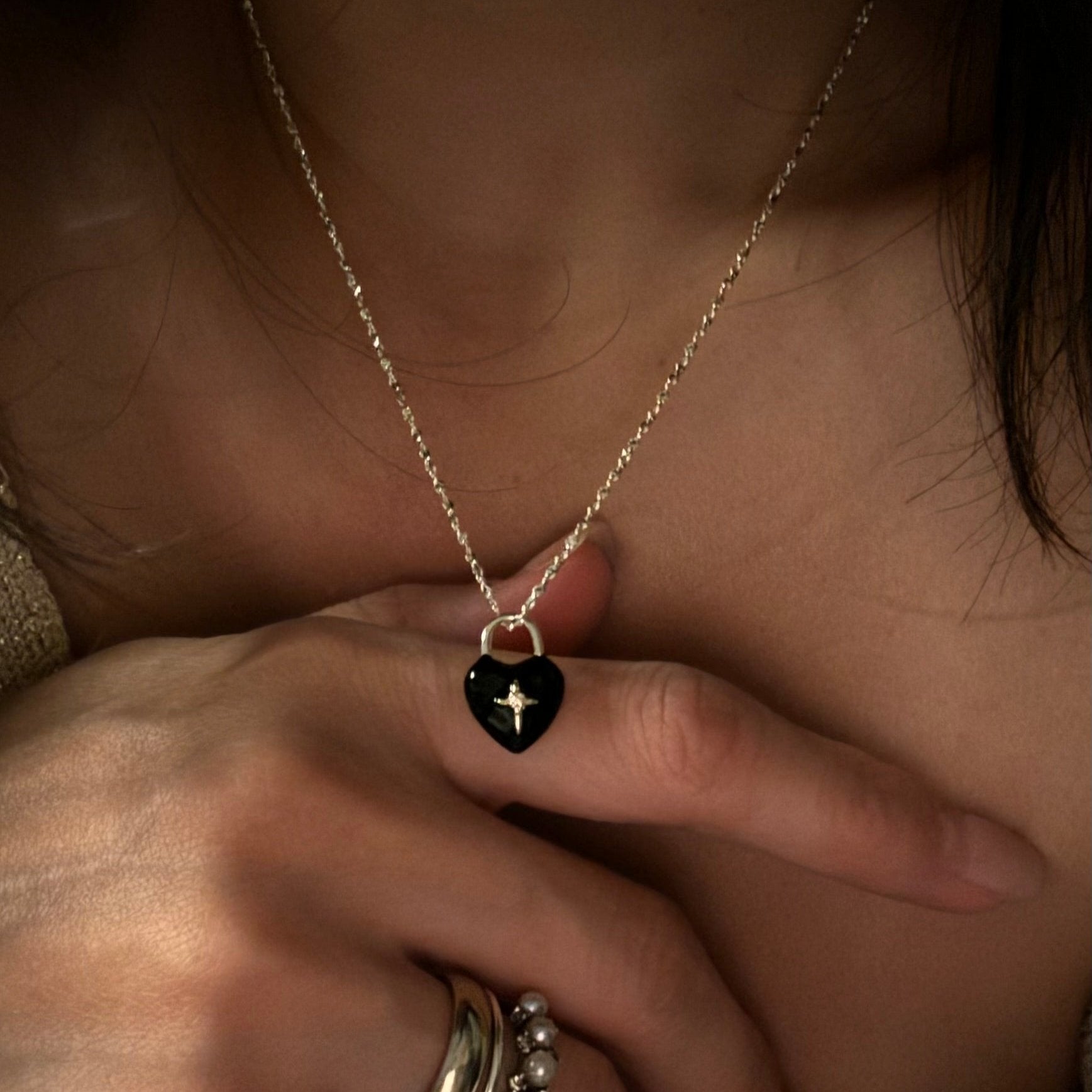 Black Heart Pendant Silver Necklace/ Ready to wear - AD Jewellery Copenhagen