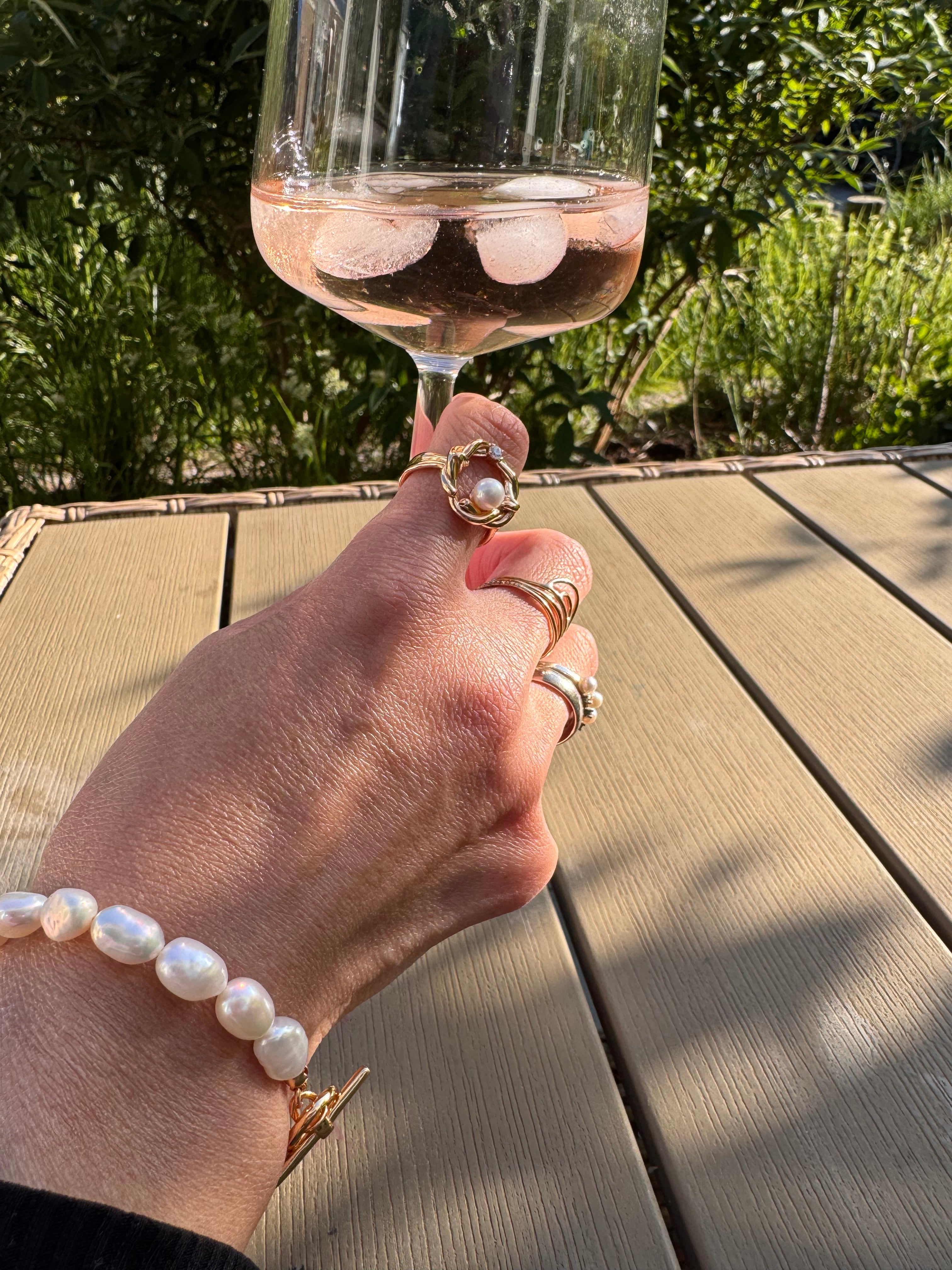 Vintage Vine Pearl & Zircon Ring – Adjustable Nordic Elegance - AD Jewellery Copenhagen