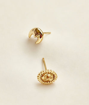 Gold Solar and Luna Stud Earrings/ Single Mix and Match - AD Jewellery Copenhagen