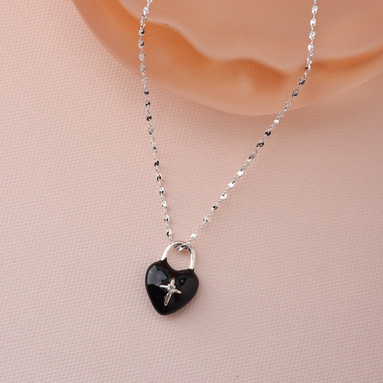 Black Heart Pendant Silver Necklace/ Ready to wear - AD Jewellery Copenhagen