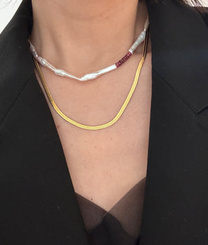 Raw Birch Long Pearl Necklace – Ruby - AD Jewellery Copenhagen