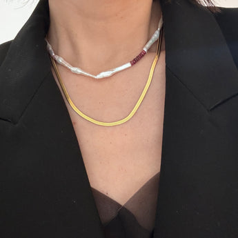 Raw Birch Long Pearl Necklace – Ruby - AD Jewellery Copenhagen