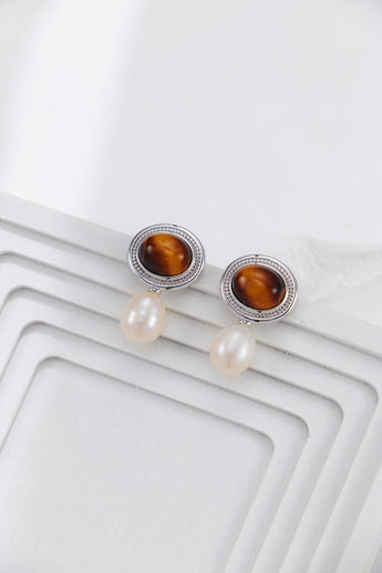 Laia Tigers Eye Pearl Earrings/ Ready to wear - AD Jewellery Copenhagen
