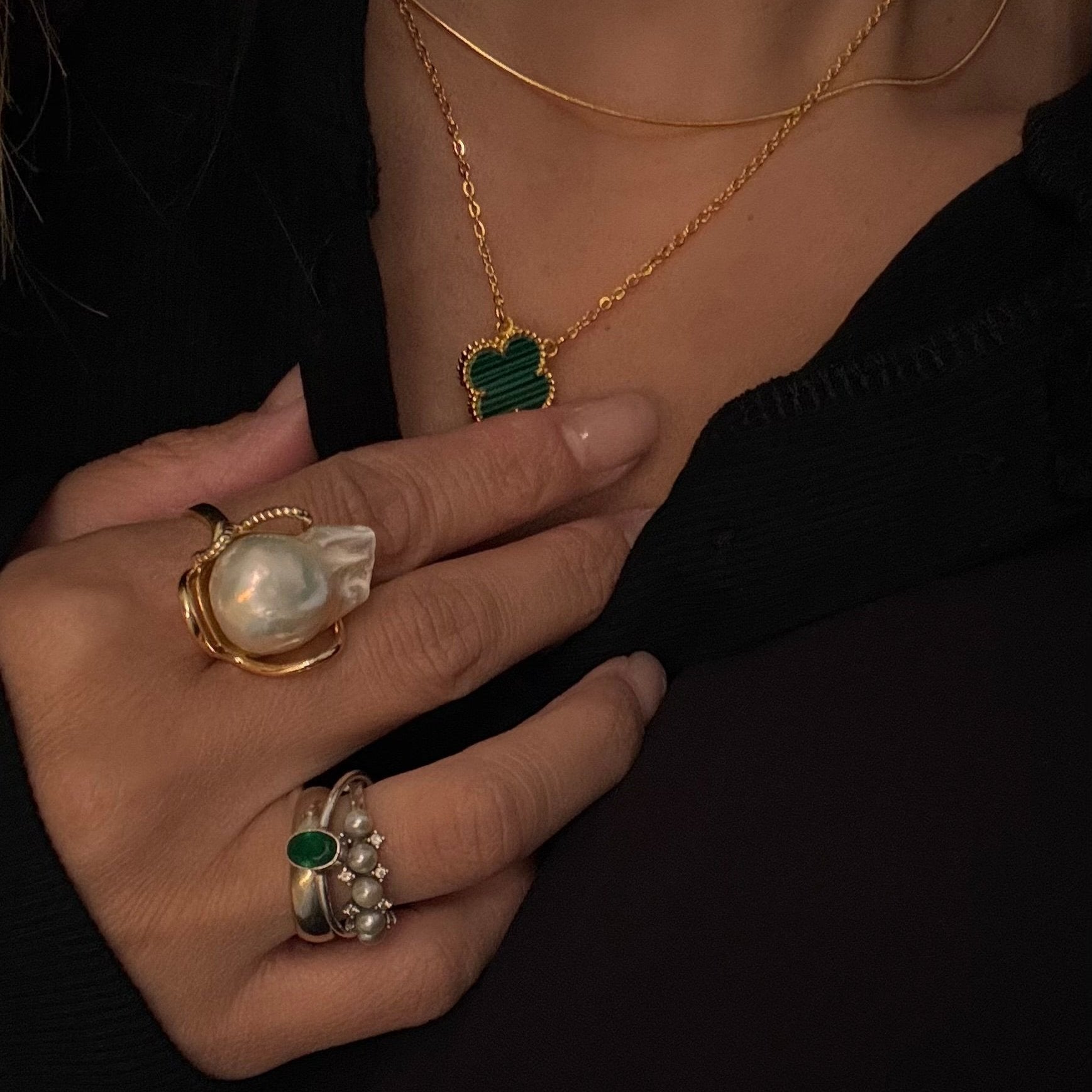 Four Leaf Clover necklace with green Malachite/ Halskæde - AD Jewellery Copenhagen
