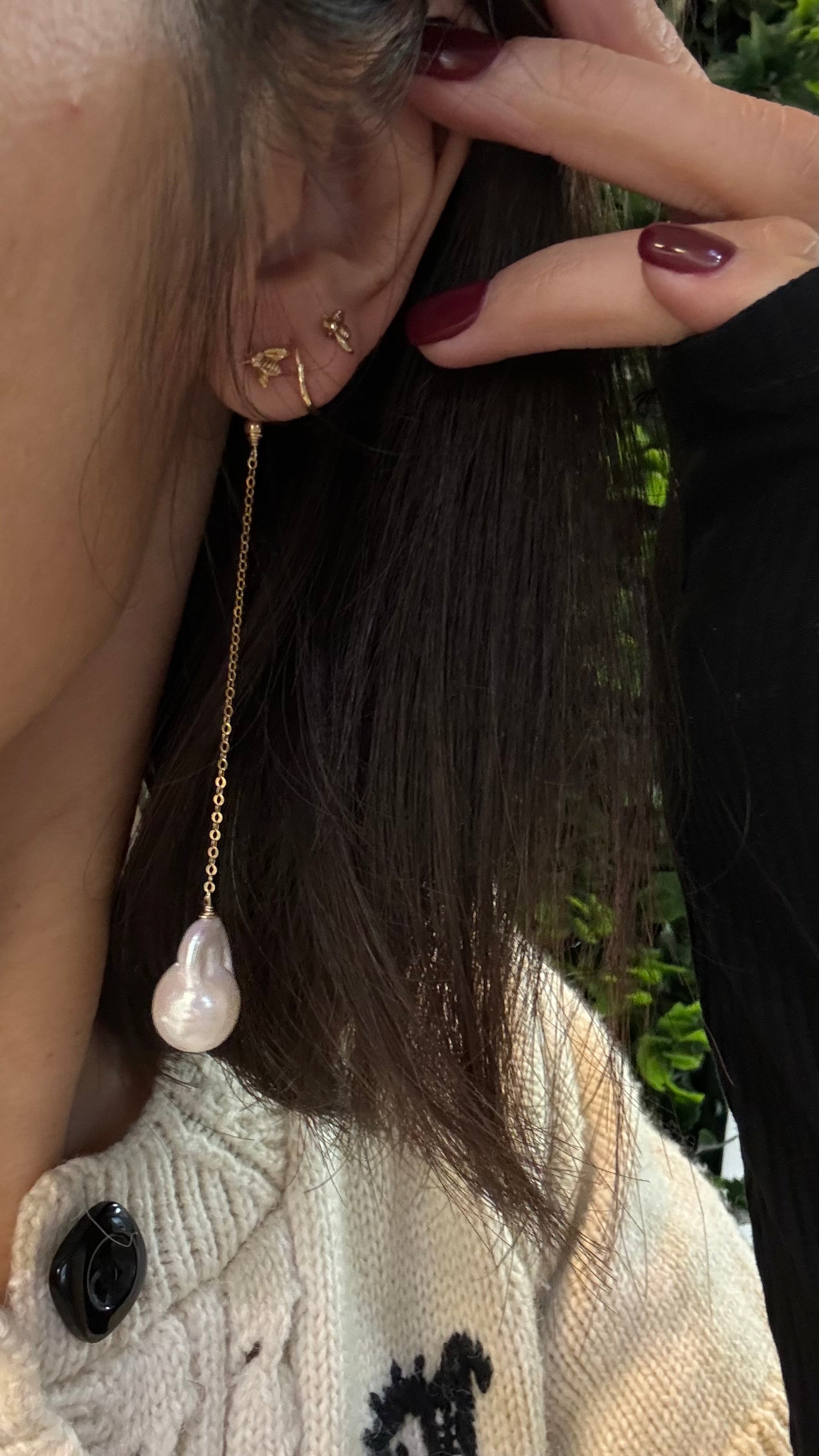 Dual-Wear Golden Bee & Natural Pearl Drop Earrings - Milan - AD Jewellery Copenhagen