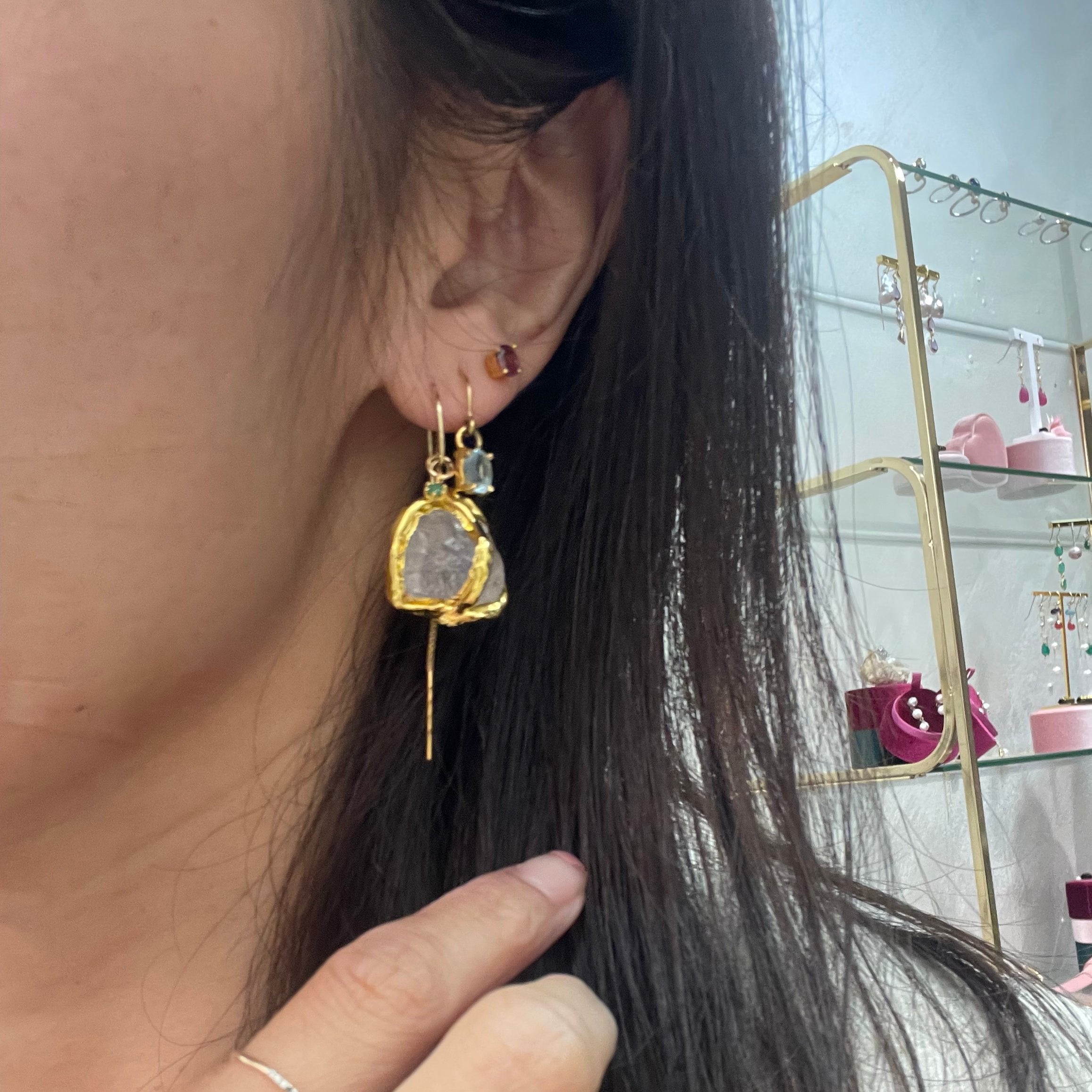 Raw Crystal Golden Earrings - AD Jewellery Copenhagen