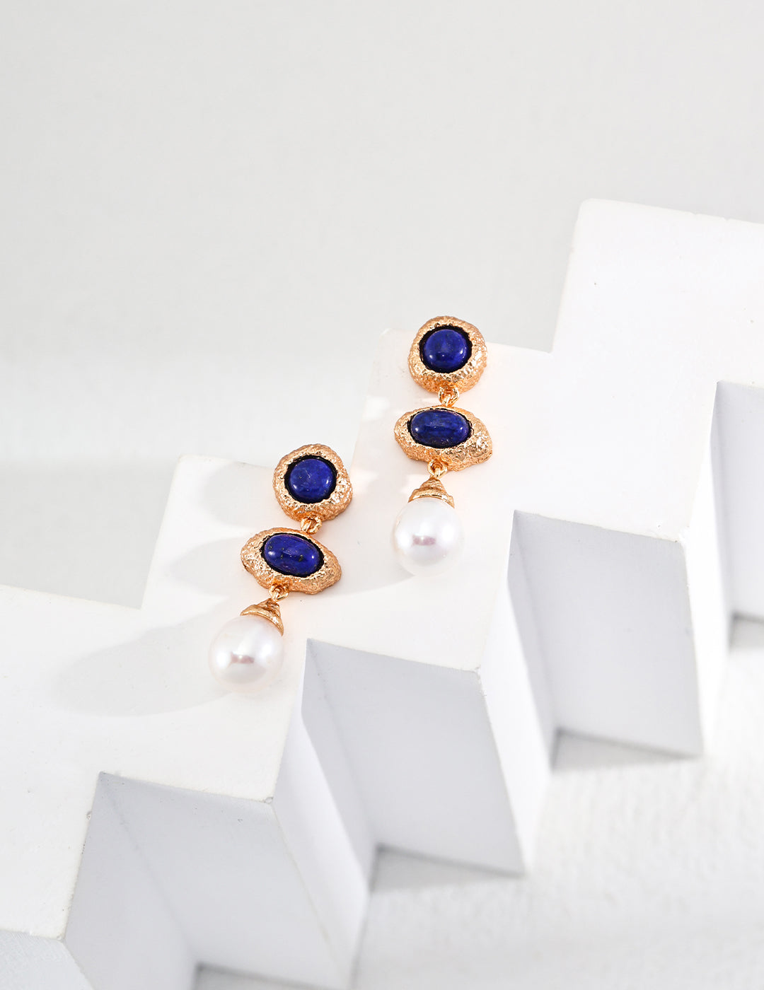 Gold Lapis Pearl Earrings - AD Jewellery Copenhagen