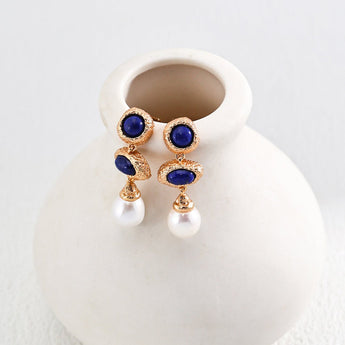 Gold Lapis Pearl Earrings - AD Jewellery Copenhagen