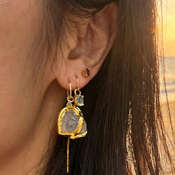 Raw Quartz Healing Earrings – Green or Red Zircon, Handmade in Copenhagen - AD Jewellery Copenhagen