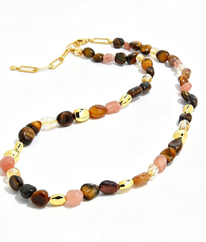 Tiger Eye Pink Quartz Gold Chunky Beaded Necklace – Meaningful Everyday Jewelry - AD Jewellery Copenhagen