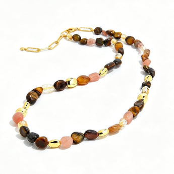 Tiger Eye Pink Quartz Gold Chunky Beaded Necklace – Meaningful Everyday Jewelry - AD Jewellery Copenhagen