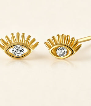 Gold evil eye Stud – Minimalist Single Earring | Stackable - AD Jewellery Copenhagen