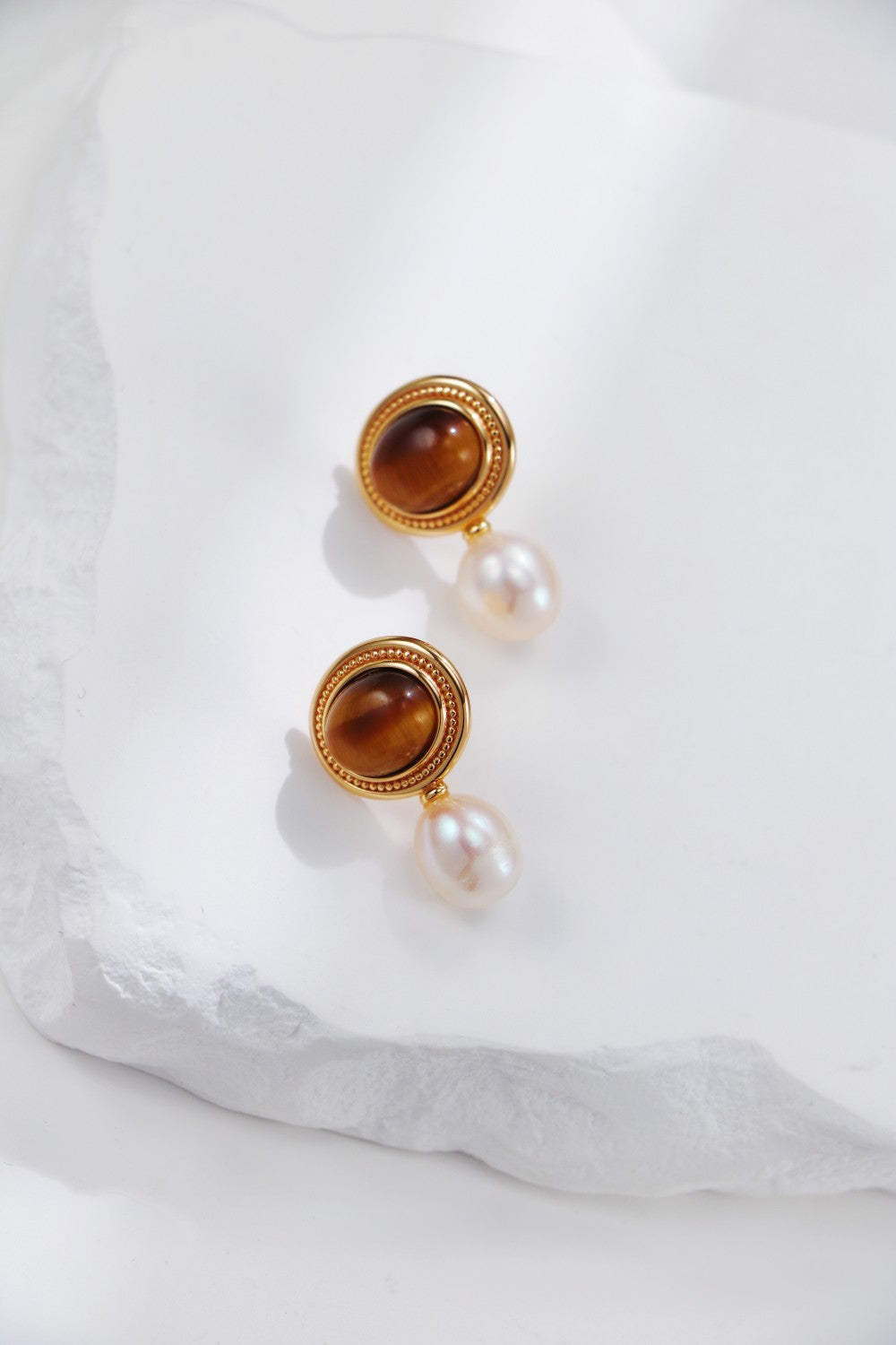 Laia Tigers Eye Pearl Earrings/ Ready to wear - AD Jewellery Copenhagen