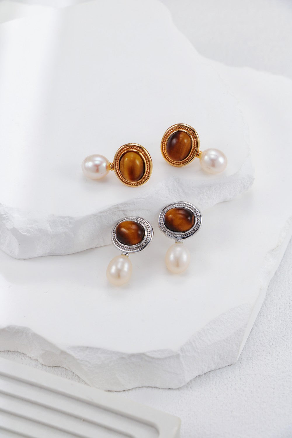 Laia Tigers Eye Pearl Earrings/ Ready to wear - AD Jewellery Copenhagen