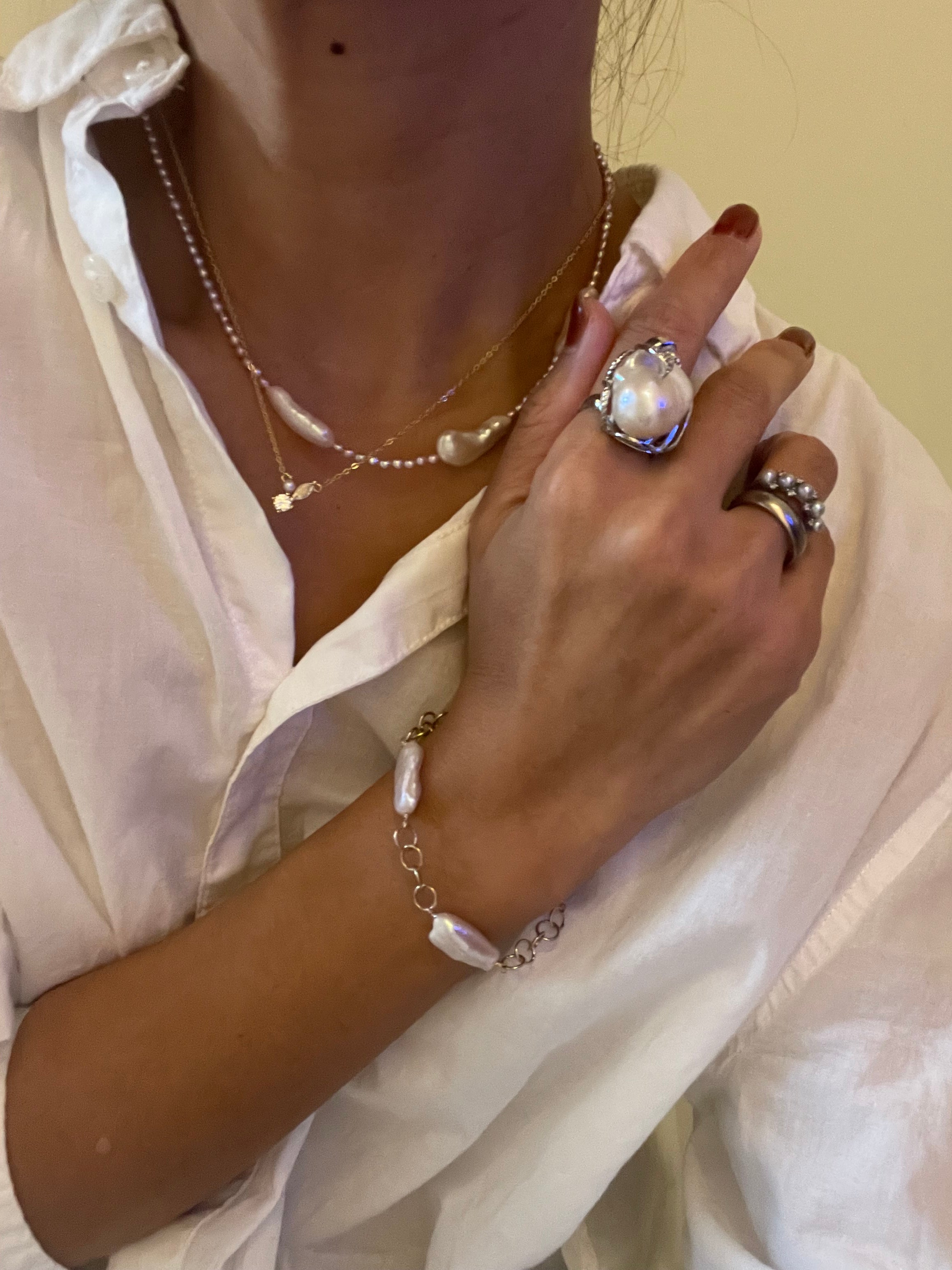 14K Goldfilled No.6 Baroque Pearl Chain Bracelet - AD Jewellery Copenhagen