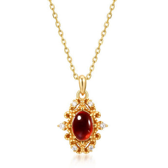 The Freja vintage Style Red Garnet Pendant Necklace - Gold Vermeil over Silver - AD Jewellery Copenhagen