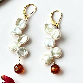 Kenzie Pearl Petals Earrings with natural amber stone - AD Jewellery Copenhagen
