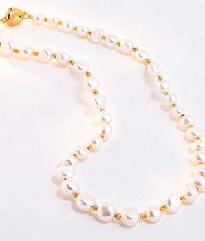 Marais Baroque Pearl Statement Necklace with Gold Beads - AD Jewellery Copenhagen