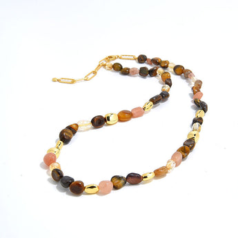 Tiger Eye Pink Quartz Gold Chunky Beaded Necklace – Meaningful Everyday Jewelry - AD Jewellery Copenhagen