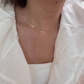 Dainty mini pearl necklace on 14k gold filled chain