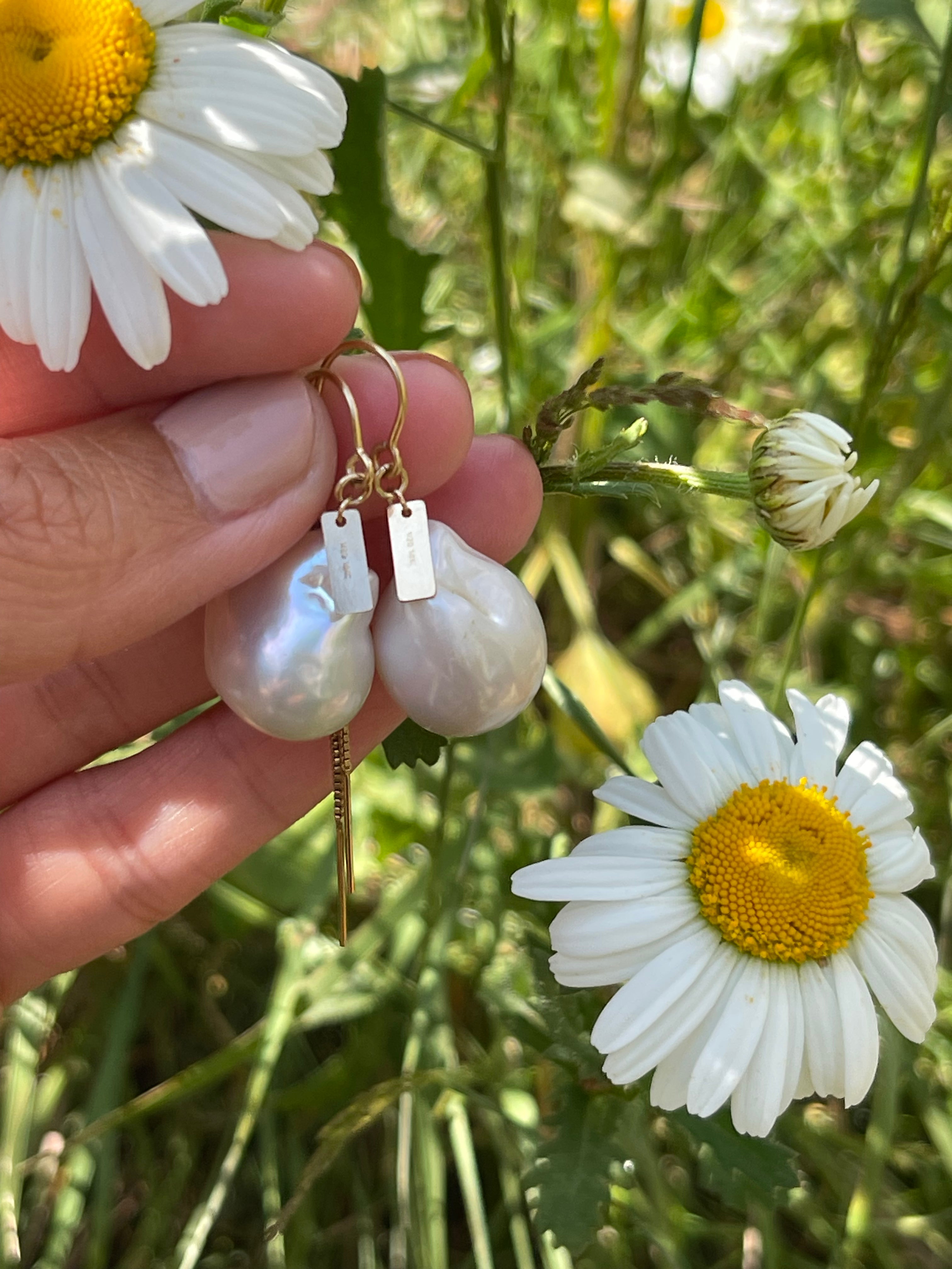 Baroque Pearl Earrings with Gold tag - AD Jewellery Copenhagen