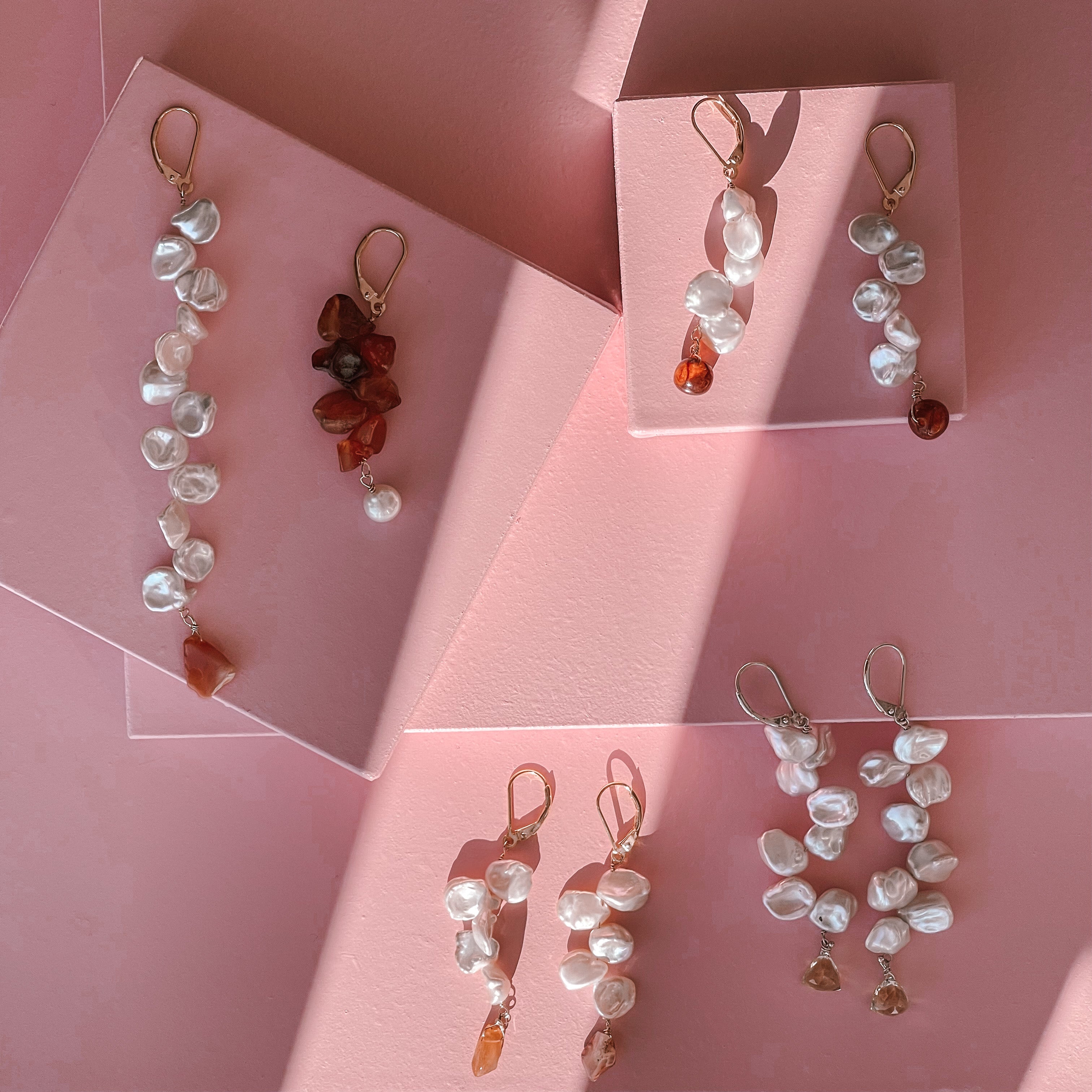 Kenzie Pearl Petals Earrings with natural amber stone - AD Jewellery Copenhagen