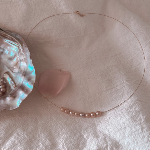 Eight pink Pearl  Gold Necklace