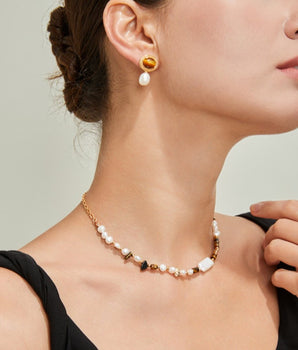 Laia Tigers Eye Pearl Earrings/ Ready to wear - AD Jewellery Copenhagen