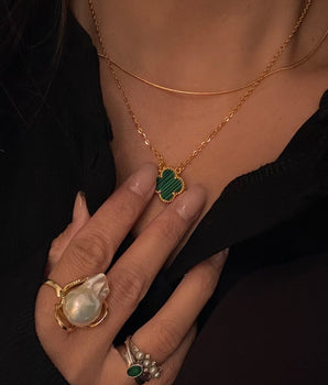 Four Leaf Clover necklace with green Malachite/ Halskæde - AD Jewellery Copenhagen