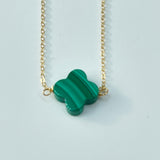 Four  Leaf Clover necklace with green Malachite/ Halskæde