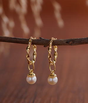 Vintage French-Inspired Wave Hoop Earrings