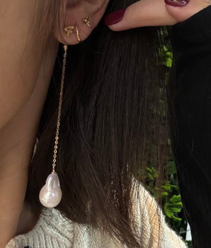 Dual-Wear Golden Bee & Natural Pearl Drop Earrings - Milan