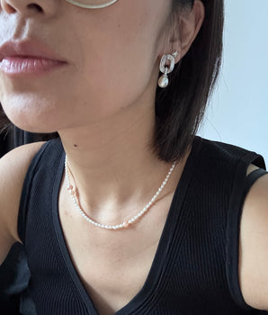 Scandinavian Pearl Drop Earrings -Silver & Gold Romantic Elegance - AD Jewellery Copenhagen