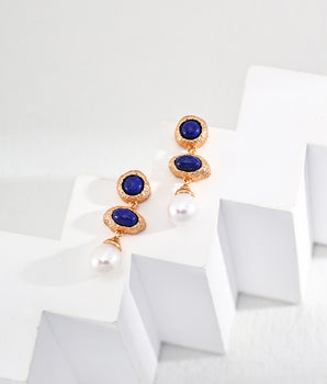 Gold Lapis Pearl Earrings - AD Jewellery Copenhagen