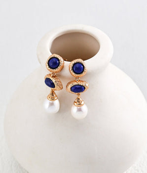Gold Lapis Pearl Earrings - AD Jewellery Copenhagen