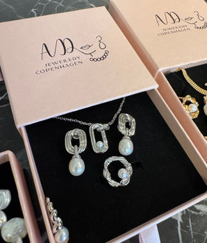 Scandinavian Pearl Drop Earrings -Silver & Gold Romantic Elegance - AD Jewellery Copenhagen