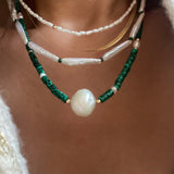 Green Malachite Necklace with big baroque Pearl