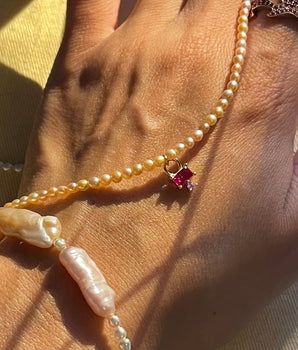 Petite mini Pearl Necklace with tag - AD Jewellery Copenhagen