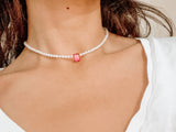 White Pearl Necklace with Tourmaline gemstone
