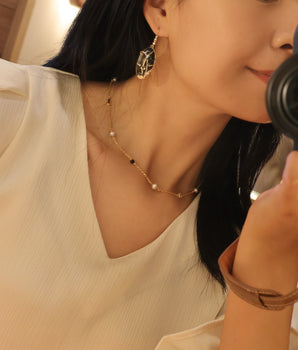 Starlight Pearl Chain with Natural Zircon Accents  Necklace