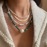 Green Malachite Necklace with big baroque Pearl