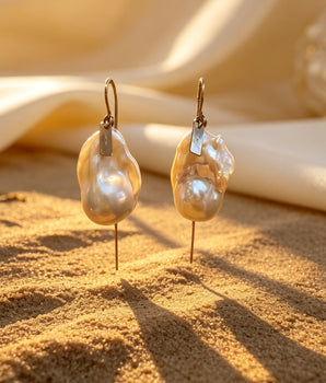 Golden Whisper Baroque Pearl Earrings