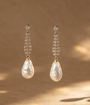 Aurelia handcrafted freshwater baroque pearl drop earrings with zircon studs in Copenhagen