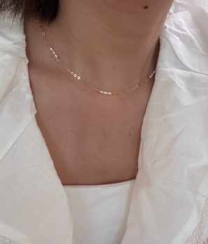 Dainty mini pearl necklace on 14k gold filled chain


