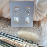 Baroque Pearl Hoops Earring Silver