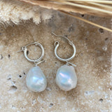 Baroque Pearl Hoops Earring Silver
