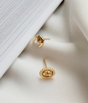 Gold Solar and Luna Stud Earrings Mix and Match - AD Jewellery Copenhagen