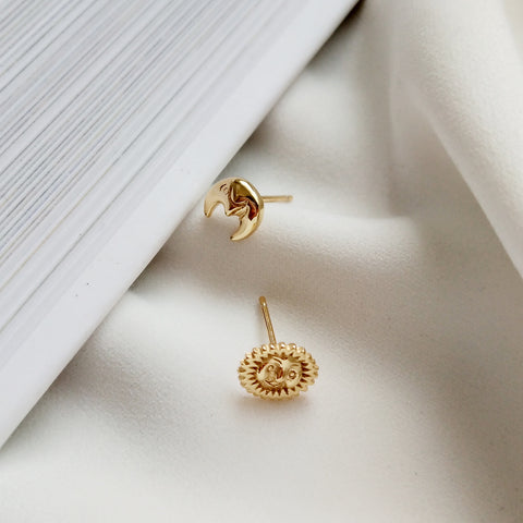 Gold Solar and Luna Stud Earrings